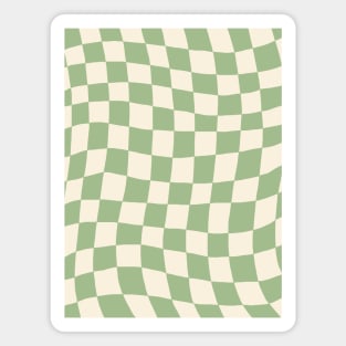 Green and Cream Distorted Warped Checkerboard Pattern I Magnet